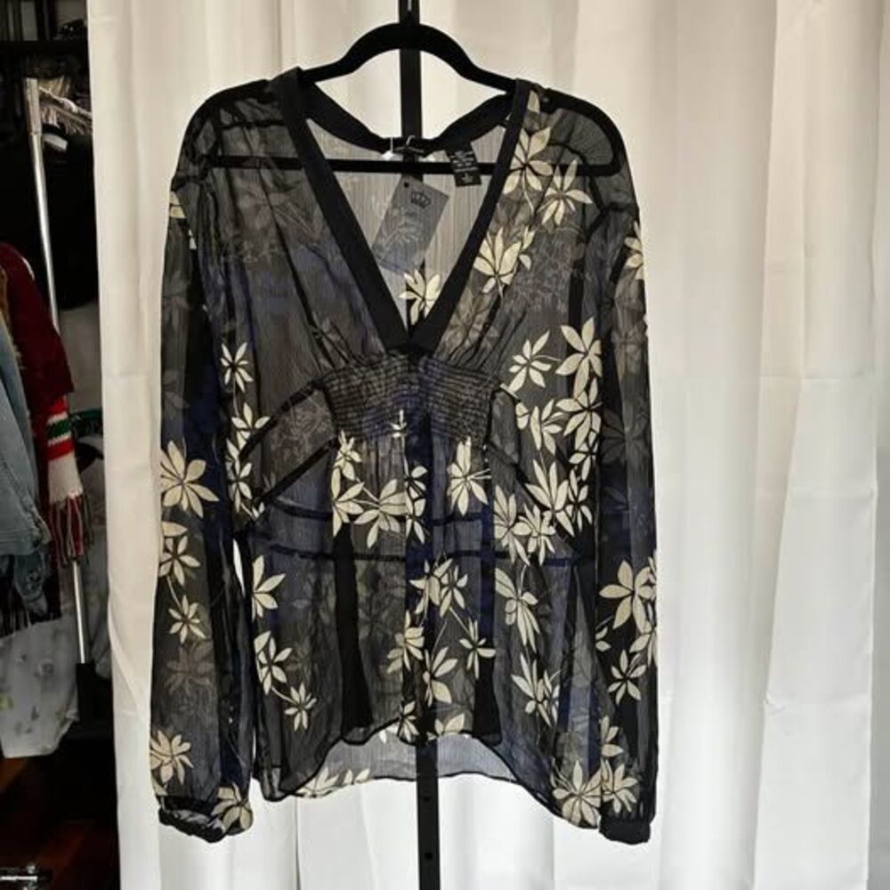 Sheer V-Neck Blouse Size L